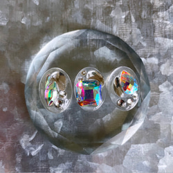 glass oval 3way nuance crystal Earrings ② 3枚目の画像