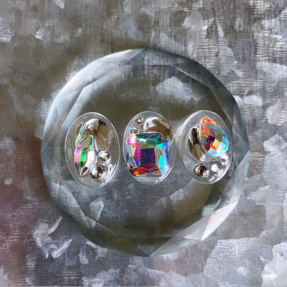 glass oval 3way nuance crystal Earrings ② 3枚目の画像