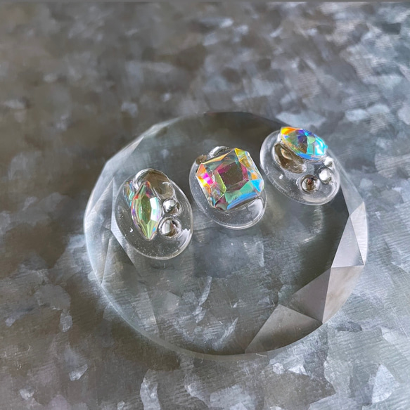 glass oval 3way nuance crystal Earrings ② 2枚目の画像