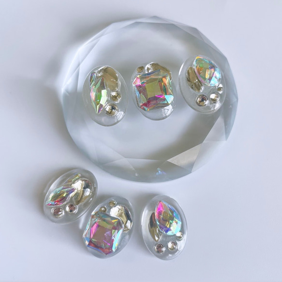 glass oval 3way nuance crystal Earrings ② 5枚目の画像