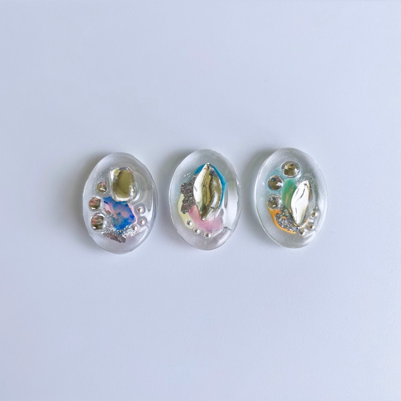 glass oval 3way nuance clear color silver Earrings ① 2枚目の画像