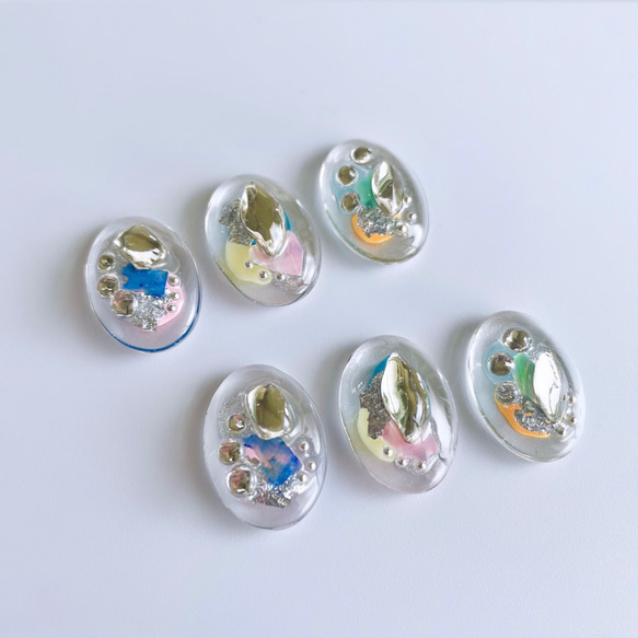 glass oval 3way nuance clear color silver Earrings ① 3枚目の画像