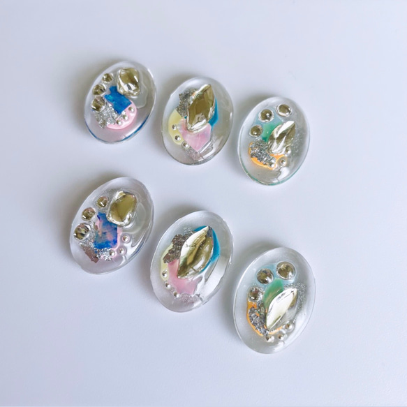 glass oval 3way nuance clear color silver Earrings ① 4枚目の画像