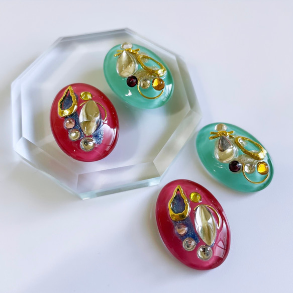 glass oval nuance by color Earrings ⑦ 2枚目の画像