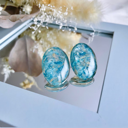 《選べる》glass oval hydrangea light blue Earrings 3枚目の画像