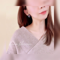 glass oval stained glass paint black Earrings ③ 9枚目の画像