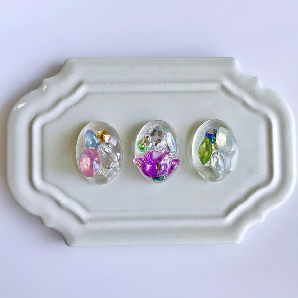 glass oval 3way fairy purple flower Earrings 3枚目の画像