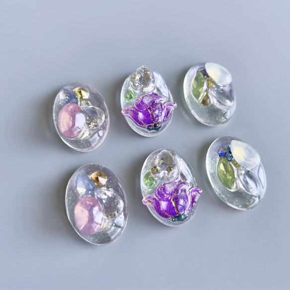 glass oval 3way fairy purple flower Earrings 4枚目の画像