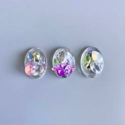 glass oval 3way fairy purple flower Earrings 5枚目の画像