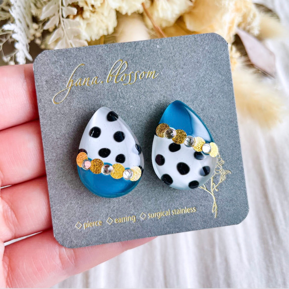 glass drop dalmatian blue Earrings 7枚目の画像