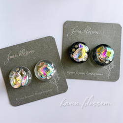 glass round nuance crystal black Earrings  ① 9枚目の画像