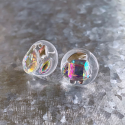 glass round nuance crystal Earrings  ② 2枚目の画像