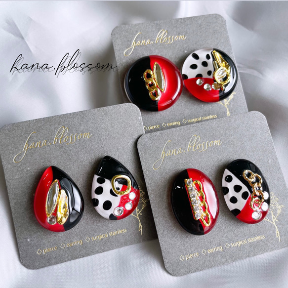 glass flat round black&red dalmatian Earrings 10枚目の画像