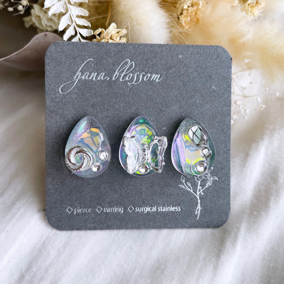 glass drop 3way moisture butterfly silver Earrings 2枚目の画像