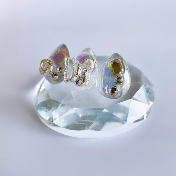 glass drop 3way moisture butterfly silver Earrings 6枚目の画像