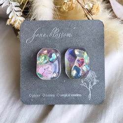 glass octagon fairy pink flower Earrings 2枚目の画像