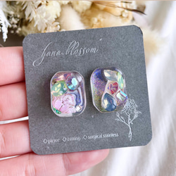glass octagon fairy pink flower Earrings 7枚目の画像