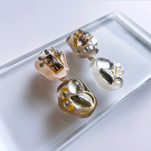pentagon×pentagon glass nuancebrown Earrings 3枚目の画像