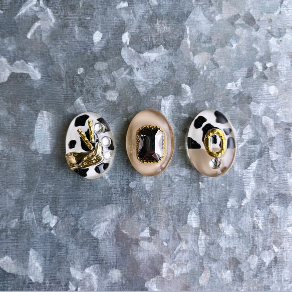glass oval 3way nuance animal gold Earrings 4枚目の画像