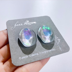 glass wave oval moisture aurora Earrings 6枚目の画像