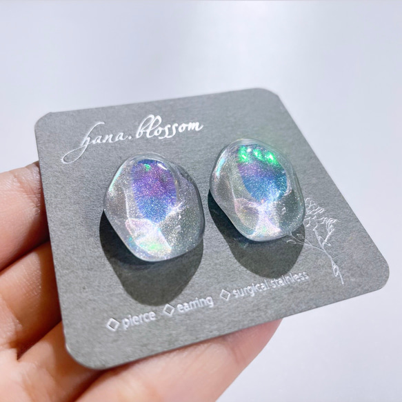 glass wave oval moisture aurora Earrings 6枚目の画像