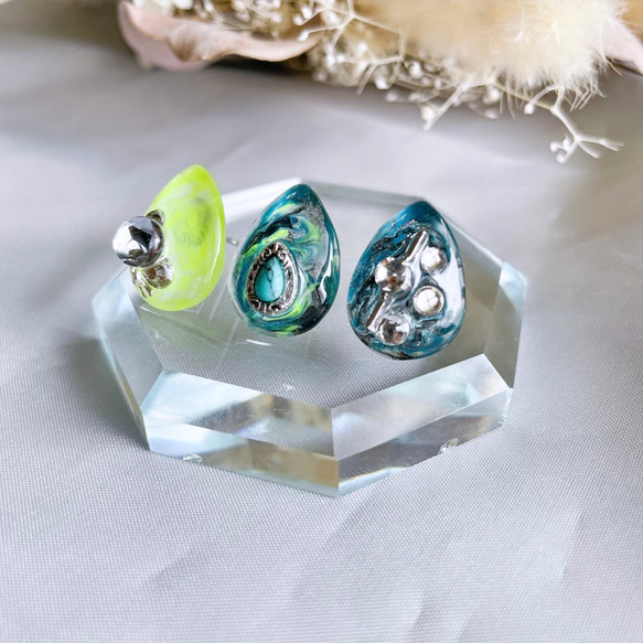 glass drop 3way universe silver Earrings 2枚目の画像