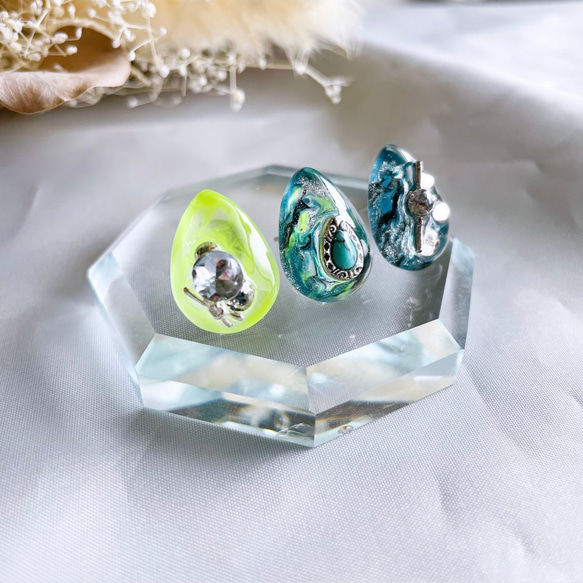 glass drop 3way universe silver Earrings 6枚目の画像