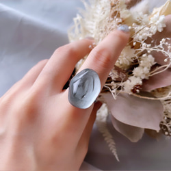 glass wave oval metallic silver ring 1枚目の画像
