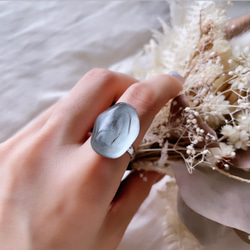 glass wave oval metallic silver ring 4枚目の画像