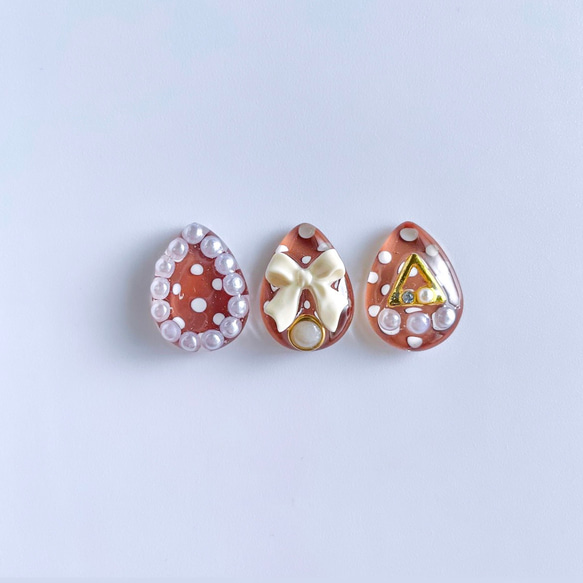 glass drop 3way dot brown ribbon Earrings 7枚目の画像