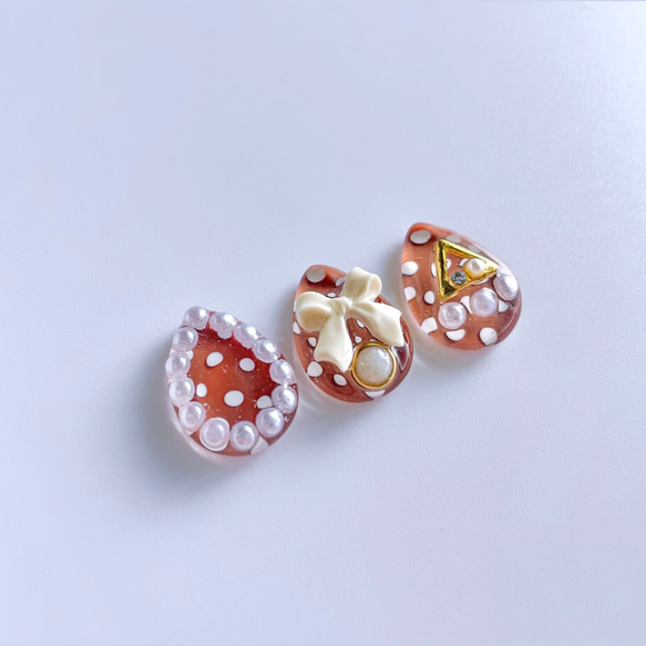 glass drop 3way dot brown ribbon Earrings 8枚目の画像