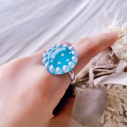 glass round dolphin sea silver pearl ring 6枚目の画像