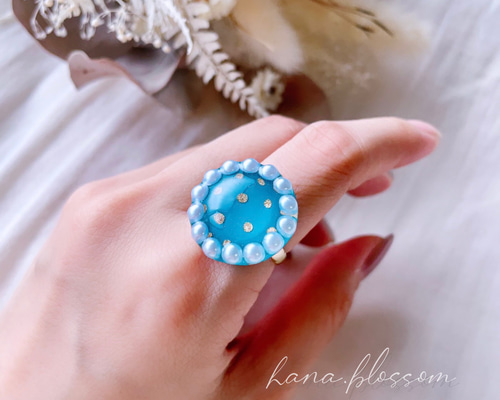 glass round dolphin sea gold pearl ring 指輪・リング hana