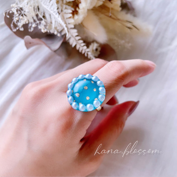 glass round dolphin sea gold pearl ring 1枚目の画像