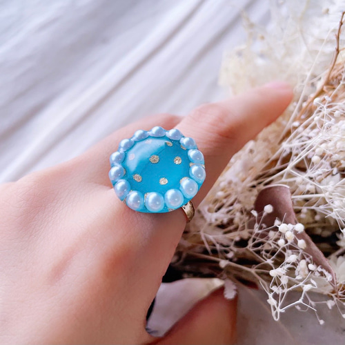 glass round dolphin sea gold pearl ring 指輪・リング hana