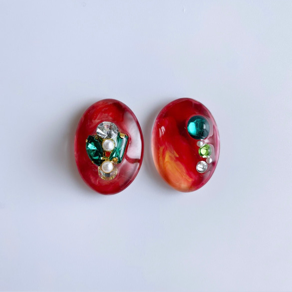 glass oval apple Earrings 5枚目の画像