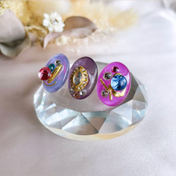 glass oval 3way grape gold Earrings 3枚目の画像