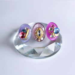 glass oval 3way grape gold Earrings 4枚目の画像