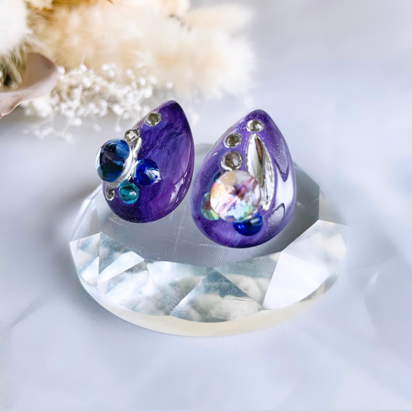glass drop grape silver Earrings 3枚目の画像