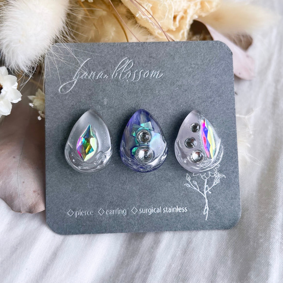 glass drop 3way nuance silver purple Earrings 4枚目の画像