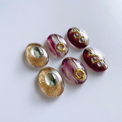 glass oval 3way nuance wine red Earrings 3枚目の画像