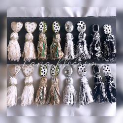 glass oval dalmatian tassel gray Earrings 10枚目の画像