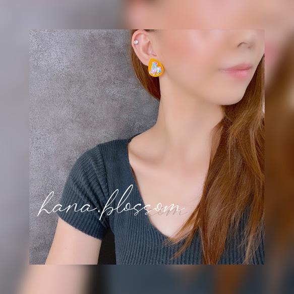 glass drop yellow&orange neon crystal Earrings 8枚目の画像