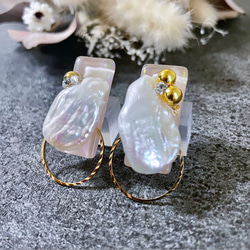 glass rectangle keshi Pearl jewelry Earrings 2枚目の画像