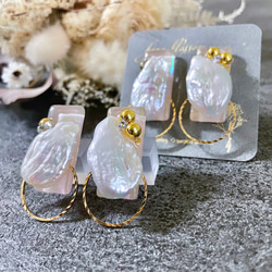 glass rectangle keshi Pearl jewelry Earrings 6枚目の画像