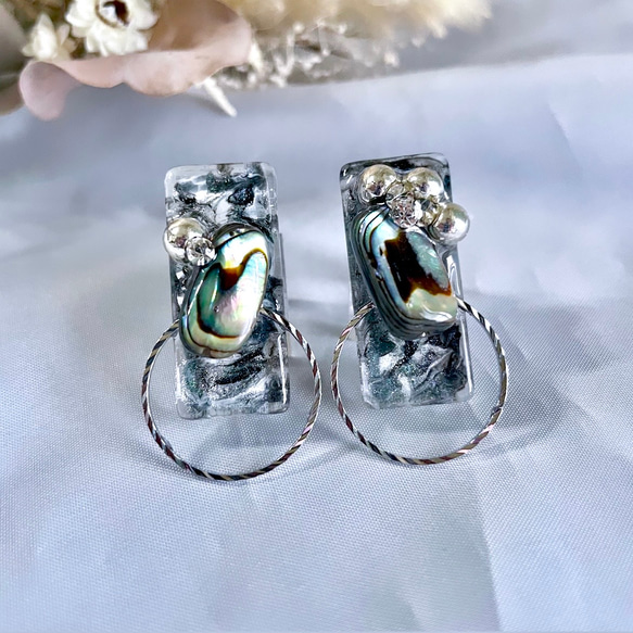 glass rectangle avalon shell jewelry Earrings 4枚目の画像