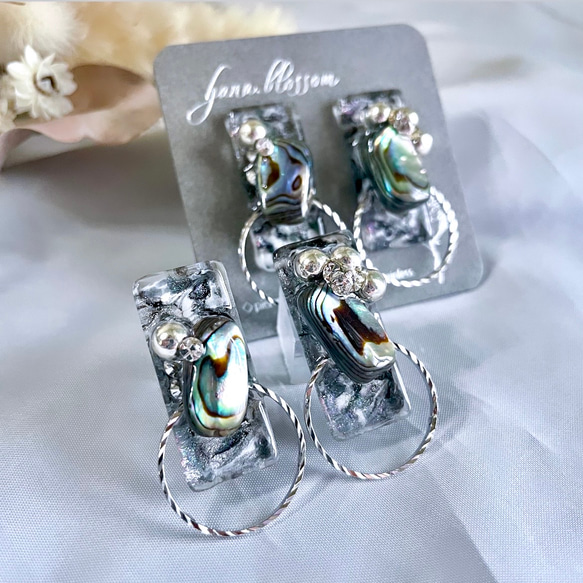 glass rectangle avalon shell jewelry Earrings 6枚目の画像