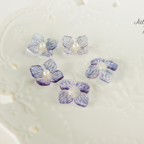 2個入】アジサイ パーツ 紫陽花パーツ フラパン アクリル ライトブルー