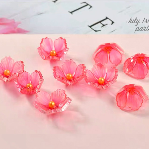 2個入】桃の花パーツ ピンク フラパン アクリル F0143 チャーム