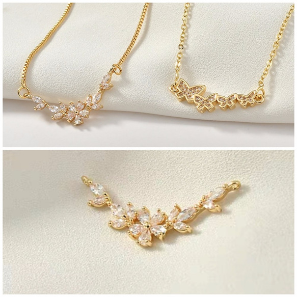 【1個入】ライストーン の花　パーツ　ネックレス　銅メッキ18K 高品質　丸カン2つ　P0101 1枚目の画像